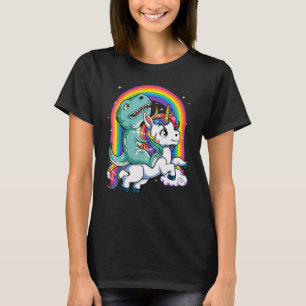 T rex Dinosaur Riding Unicorn Boys Men Rainbow Ga T-Shirt