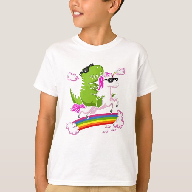 T-Rex Dinosaur Riding Unicorn T-Shirt (Front)