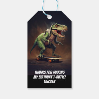 T-Rex Dinosaur Rising a Skateboard Birthday Party Gift Tags