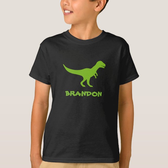 T rex dinosaur t shirt personalized with kids name (Front)