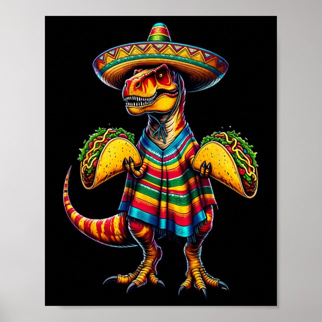 T-rex Dinosaur Taco Lover Cinco De Mayo Sombrero P Poster (Front)