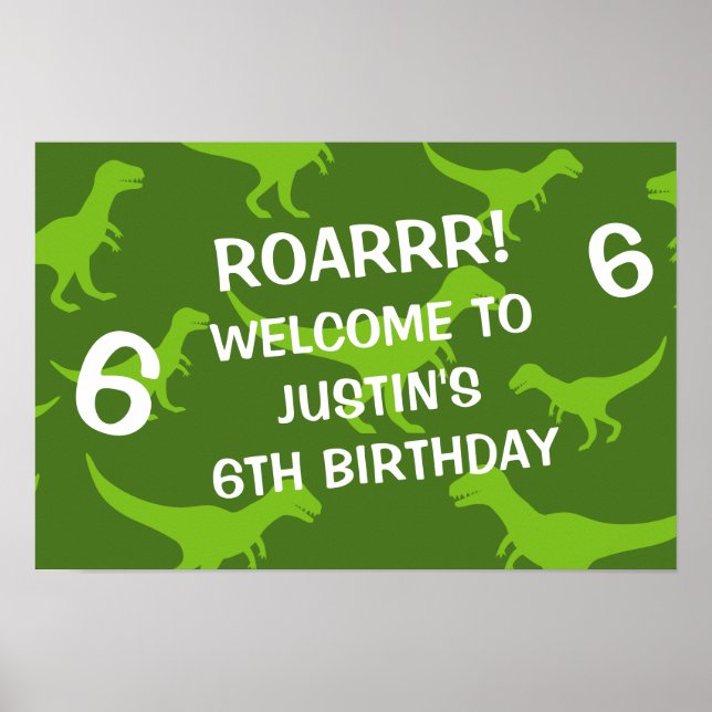 T-rex dinosaur theme Birthday party welcome poster (Front)