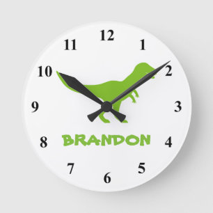 T Rex dinosaur wall clock with custom kids name