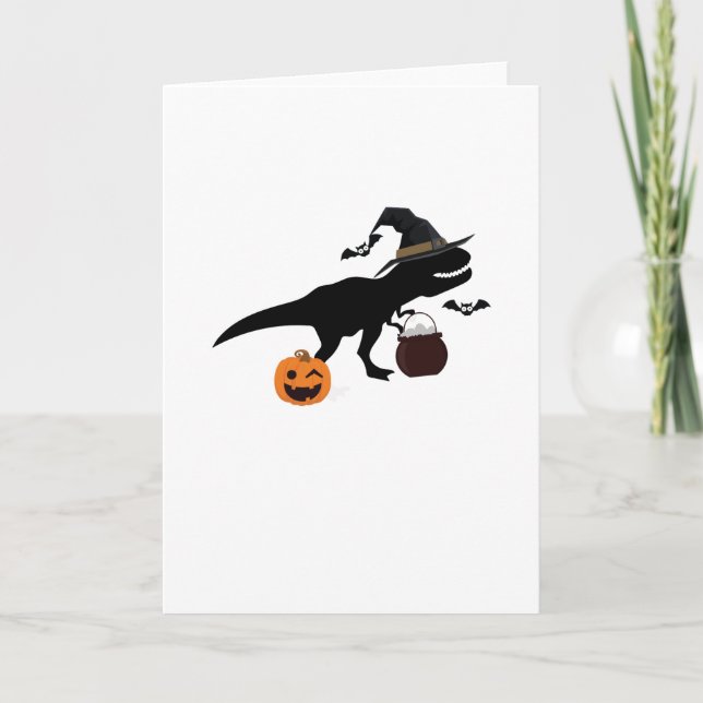 T-Rex Dinosaur Witch Halloween Funny Gift Card (Front)