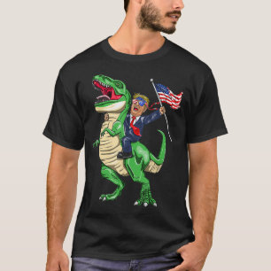 T Rex Dinosaur With Trump American Flag For T-Shirt