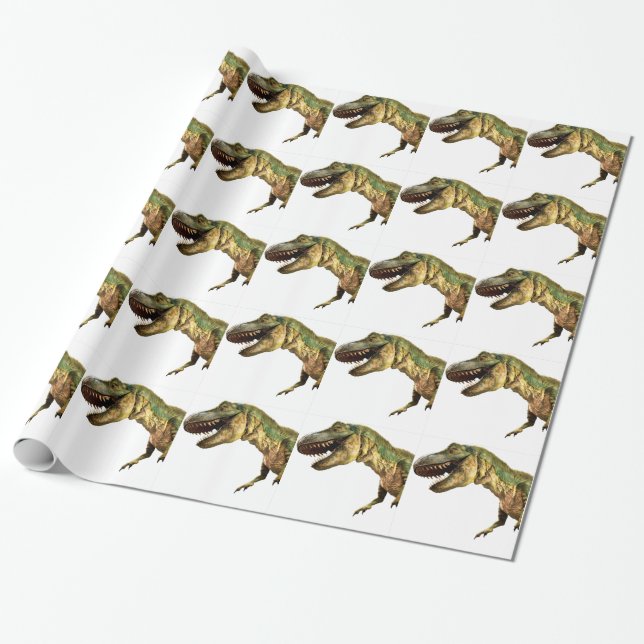 T Rex Dinosaur Wrapping Paper Holiday Gift Wrap (Unrolled)
