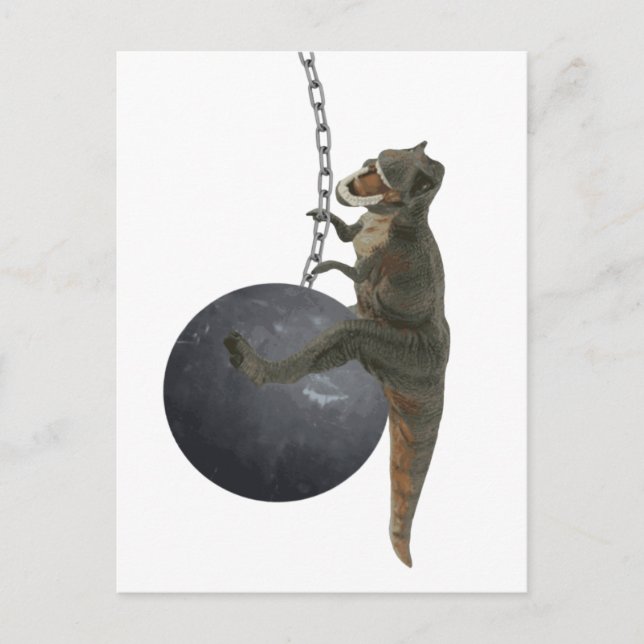 T-Rex Dinosaur Wrecking Ball Postcard (Front)