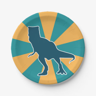 T-rex dinosaur yellow and blue cartoon kids paper plate