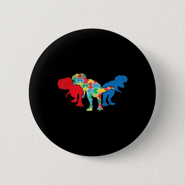 T-Rex Dinosaurs Puzzle Dino Autism Awareness ASL G 2 Inch Round Button (Front)