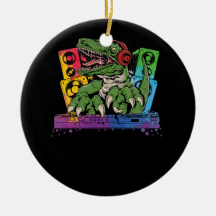 T Rex DJ Party Club Disc Jockey Shirt EDM Dance Cl Ceramic Ornament