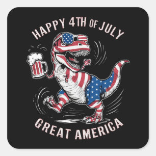 T-Rex donning the colours of the American flag Square Sticker