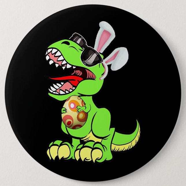 T Rex Easter Bunny Funny Dinosaur Boys Basket Stuf 6 Inch Round Button (Front)