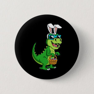 T Rex Easter Bunny With Eggs Basket Fun Dinosaur B 2 Inch Round Button