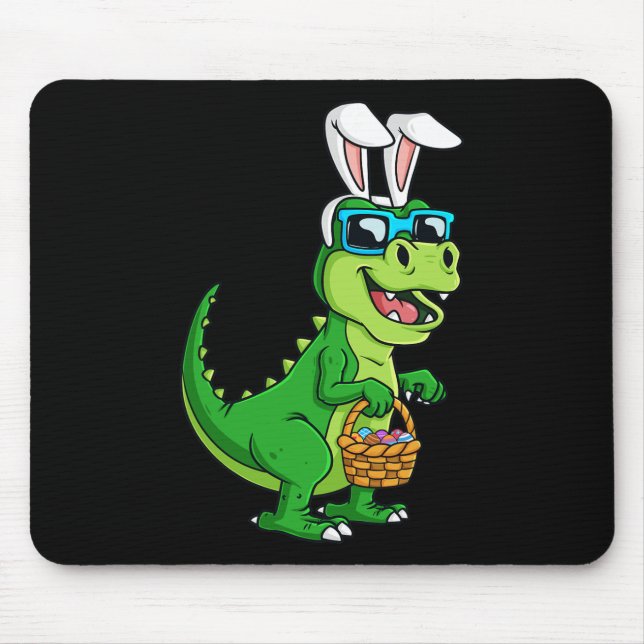 T Rex Easter Bunny With Eggs Basket Fun Dinosaur B Mouse Pad (Front)
