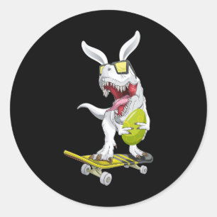 T Rex Easter Dinosaur Bunny Holding An Egg And Ska Classic Round Sticker