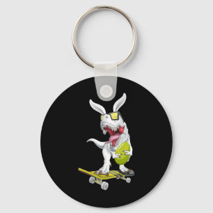 T Rex Easter Dinosaur Bunny Holding An Egg And Ska Keychain
