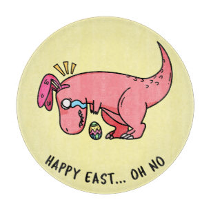 T-Rex Easter Struggle Round Glass Cutting Board
