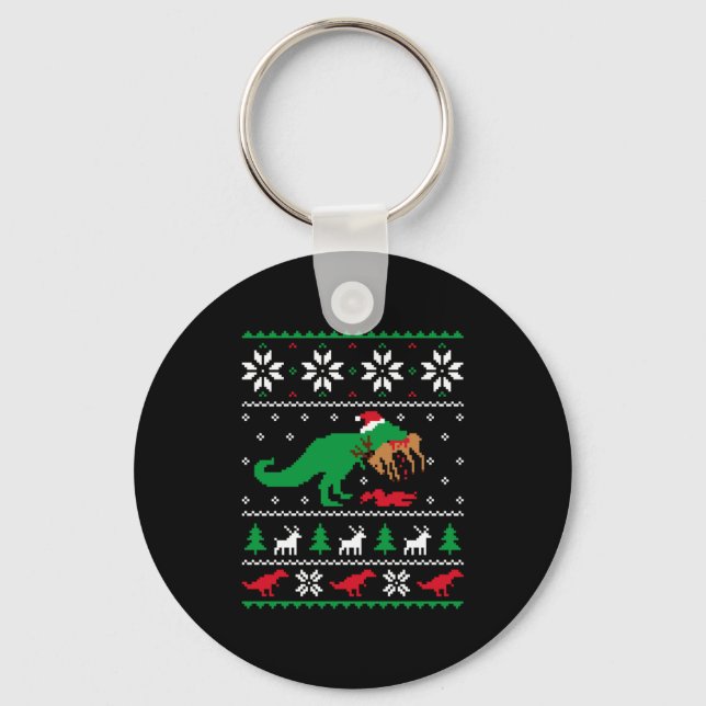 T Rex Eating Reindeer Funny Dinosaur Christmas Ugl Keychain (Front)