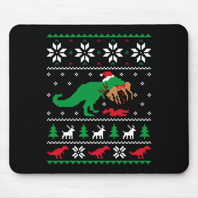T Rex Eating Reindeer Funny Dinosaur Christmas Ugl Mouse Pad (Front)