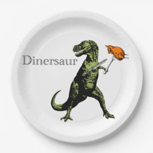 T-Rex eats chicken with knife & fork: A Dinersaur… Paper Plate