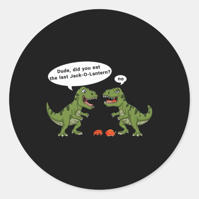 T Rex Eats Jack O Lantern Halloween Boys Girls Kid Classic Round Sticker (Front)