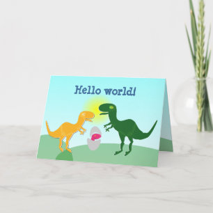 T-Rex Family Dino Baby Egg Hello World Card