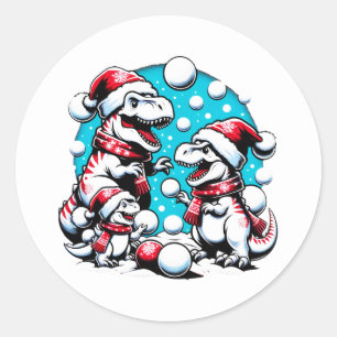 T-Rex Family Winter Holiday Snowball Adventure Classic Round Sticker