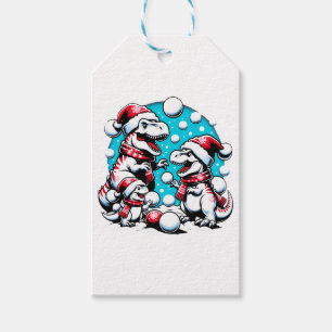 T-Rex Family Winter Holiday Snowball Adventure Gift Tags