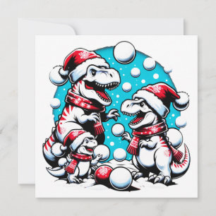 T-Rex Family Winter Holiday Snowball Adventure Invitation