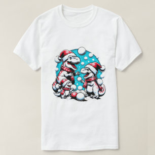 T-Rex Family Winter Holiday Snowball Adventure T-Shirt