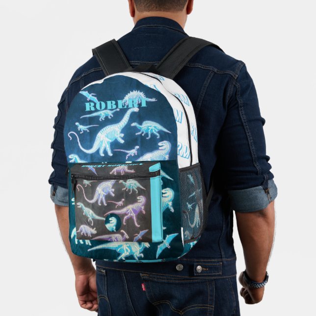 T-Rex Fluorescent  Modern Skeleton Dinosaur  Printed Backpack (Insitu (Model))