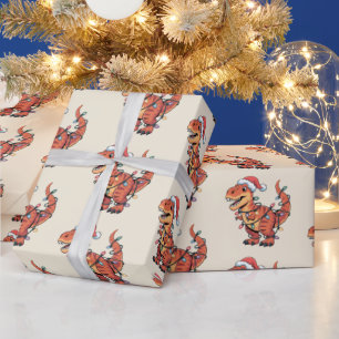T‑Rex Funny Boy Christmas Lights Wrapping Paper