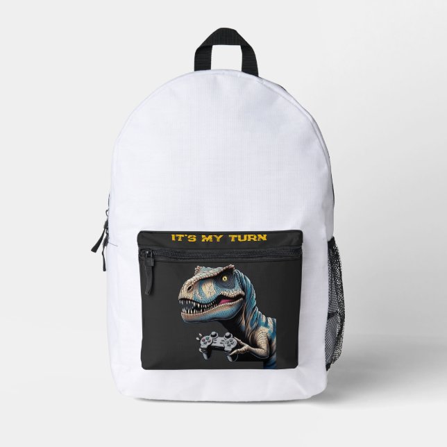 T-Rex Gamer It’s My Turn Design Printed Backpack (Front)