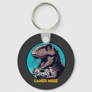 T-Rex Gamer Mode Dinosaur Art Keychain