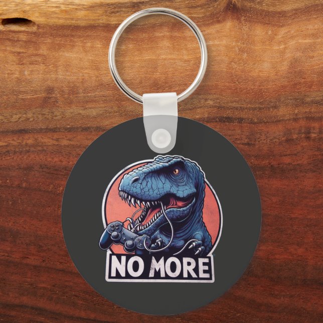 T-Rex Gamer No More Design Keychain (Front)
