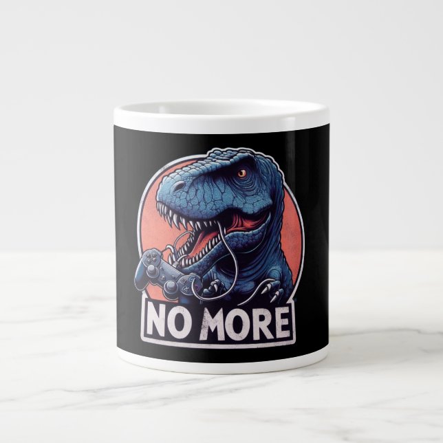 T-Rex Gamer No More Design Large Coffee Mug (Front)