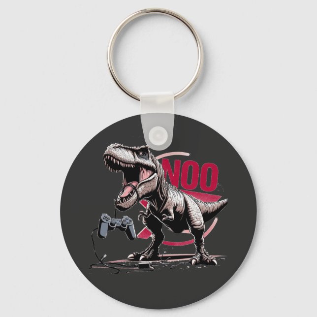 T-Rex Gamer Rage No More Design Keychain (Front)
