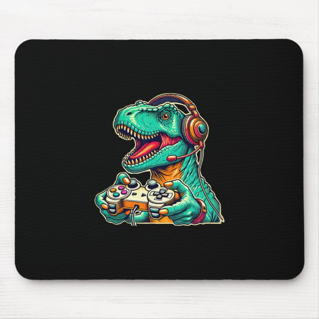 T-rex Gaming With Headset Funny Dinosaur Gamer Gra Mouse Pad (Front)