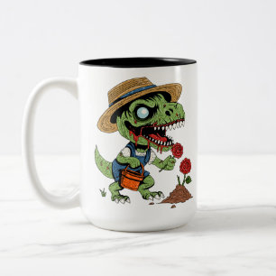 T-Rex Gardener Zombie  Two-Tone Coffee Mug