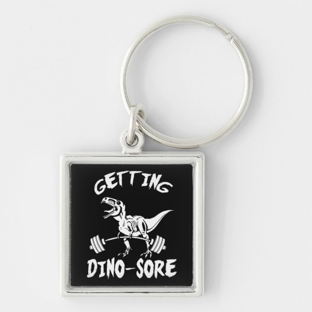 T-Rex, Getting Dino Sore, Funny, Cartoon, Workout Keychain (Front)
