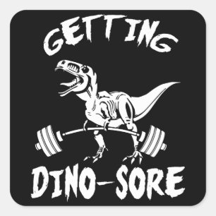 T-Rex, Getting Dino Sore, Funny, Cartoon, Workout Square Sticker