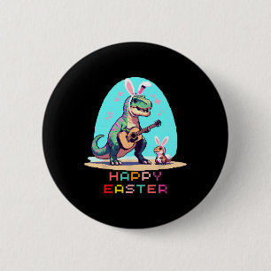 T-rex Happy Easter Eggs Retro Vintage Pixel Art Ro 2 Inch Round Button