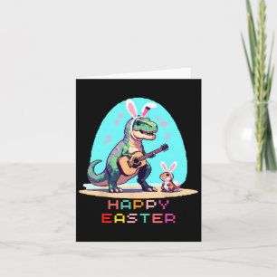 T-rex Happy Easter Eggs Retro Vintage Pixel Art Ro Card