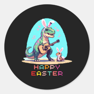 T-rex Happy Easter Eggs Retro Vintage Pixel Art Ro Classic Round Sticker