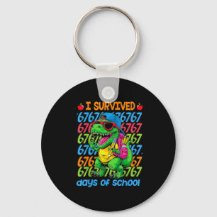 T-rex I Survived 67 Days Of School Six Seven Meme Keychain