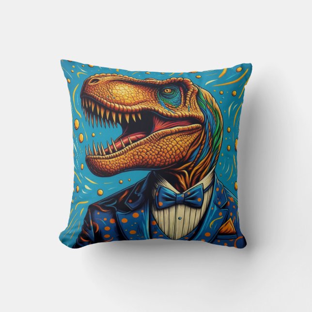 T-rex Image Coin Throw Pillow (Front)