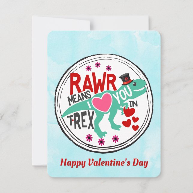 T-Rex in a Top Hat Cute Funny Valentine Holiday Card (Front)