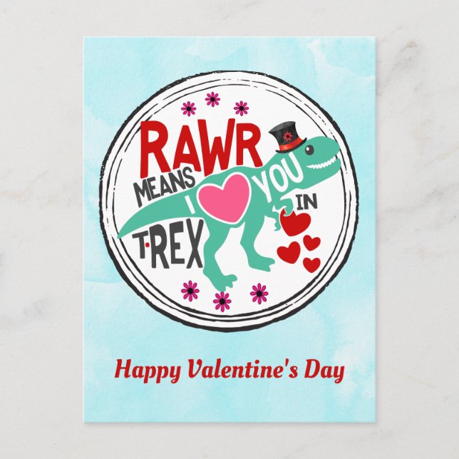 T-Rex in a Top Hat Cute Funny Valentine Postcard (Front)