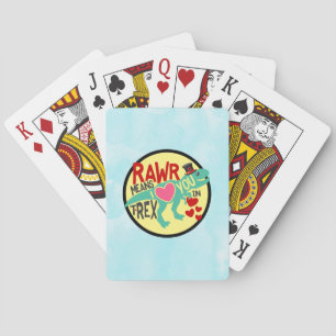 T-Rex in a Top Hat Rawr Means I Love You Funny Playing Cards