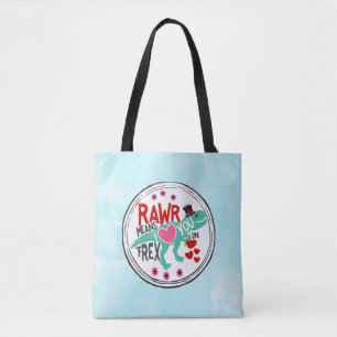 T-Rex in a Top Hat Rawr Means I Love You Tote Bag